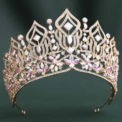 Luxury colorful crystal hollow out design big hair crown wedding hair accessory