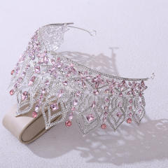 Luxury colorful crystal hollow out design big hair crown wedding hair accessory