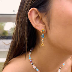 Summer colorful cubic zircon fish shape stainless steel earrings bracelet beach jewelry