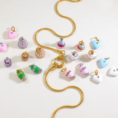 Sweet color enamel cake heart stereo stainless steel charms diy jewelry accessory