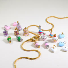 Sweet color enamel cake heart stereo stainless steel charms diy jewelry accessory