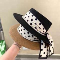 Minimalist Polka Dot Straw Hat for Women Summer Sun Protection Vacation Travel Beach Hat
