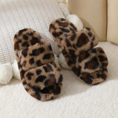 New Leopard Print Slippers Women's Flat Bottom Comfortable Plush Cotton Slippers for Home