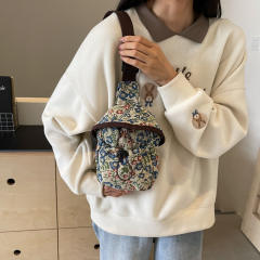 Popular Sweet Flower Women's Crossbody Bag National Style Flower Chest Bag for Women