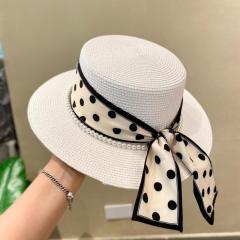 Minimalist Polka Dot Straw Hat for Women Summer Sun Protection Vacation Travel Beach Hat