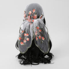 Spring and Summer Embroidered Nylon Square Scarf Ethnic Style Women's Travel Shawl Versatile Gauze Scarf