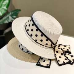 Minimalist Polka Dot Straw Hat for Women Summer Sun Protection Vacation Travel Beach Hat