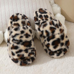 New Leopard Print Slippers Women's Flat Bottom Comfortable Plush Cotton Slippers for Home