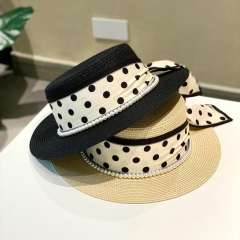 Minimalist Polka Dot Straw Hat for Women Summer Sun Protection Vacation Travel Beach Hat