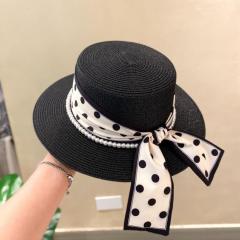 Minimalist Polka Dot Straw Hat for Women Summer Sun Protection Vacation Travel Beach Hat