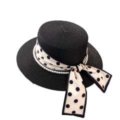 Minimalist Polka Dot Straw Hat for Women Summer Sun Protection Vacation Travel Beach Hat