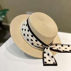 Minimalist Polka Dot Straw Hat for Women Summer Sun Protection Vacation Travel Beach Hat