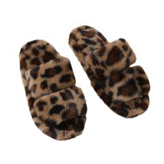 New Leopard Print Slippers Women's Flat Bottom Comfortable Plush Cotton Slippers for Home