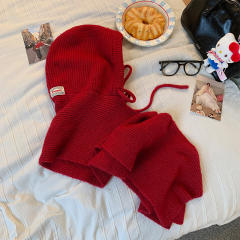 Autumn Winter New Blue Balaclava Women's Warm Hat Scarf One-Piece Knitted Woolen Toe Cap