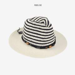 Colorful striped flat-top hat for men and women summer sun protection straw hat
