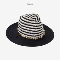 Colorful striped flat-top hat for men and women summer sun protection straw hat