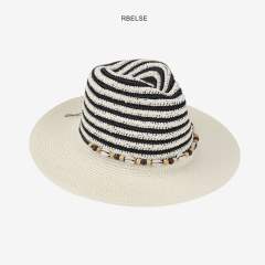 Colorful striped flat-top hat for men and women summer sun protection straw hat