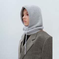 Autumn winter unisex versatile solid color drawstring rabbit fur warm simple fashion knitted hat