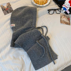 Autumn Winter New Blue Balaclava Women's Warm Hat Scarf One-Piece Knitted Woolen Toe Cap