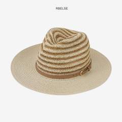 Colorful striped flat-top hat for men and women summer sun protection straw hat
