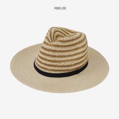 Colorful striped flat-top hat for men and women summer sun protection straw hat