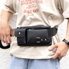 Leather Bag Classic Men's Crossbody Bag Waist Bag Multi-Layer Shoulder Bag Pu Leather Chest Bag
