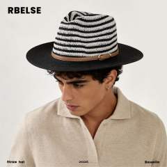 Colorful striped flat-top hat for men and women summer sun protection straw hat