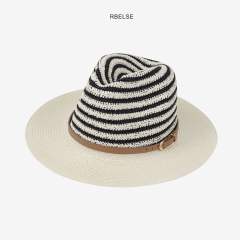 Colorful striped flat-top hat for men and women summer sun protection straw hat