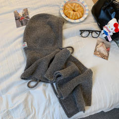Autumn Winter New Blue Balaclava Women's Warm Hat Scarf One-Piece Knitted Woolen Toe Cap