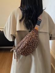 Velvet Bag Women's Large Capacity Autumn Winter Crossbody Bag Leopard Print Chest Bag Waist Bag