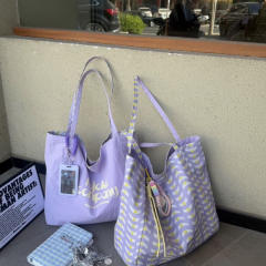 Korean fashion double side nylon colorful tote bag large capacity bag for women