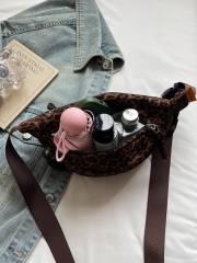 Velvet Bag Women's Large Capacity Autumn Winter Crossbody Bag Leopard Print Chest Bag Waist Bag