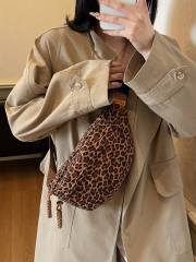 Velvet Bag Women's Large Capacity Autumn Winter Crossbody Bag Leopard Print Chest Bag Waist Bag