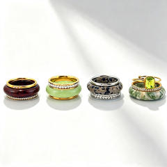 Natural stone stainless steel rings set zircon rings stackable rings