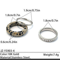 Natural stone stainless steel rings set zircon rings stackable rings