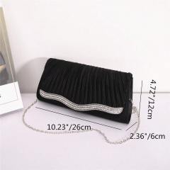 Banquet Bag Solid Color Alloy Diamond Satin Pleated Wedding Party Large Capacity Clutch Evening Bag