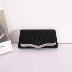 Banquet Bag Solid Color Alloy Diamond Satin Pleated Wedding Party Large Capacity Clutch Evening Bag