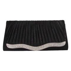 Banquet Bag Solid Color Alloy Diamond Satin Pleated Wedding Party Large Capacity Clutch Evening Bag