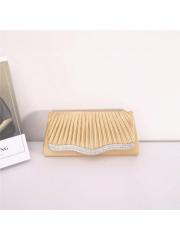 Banquet Bag Solid Color Alloy Diamond Satin Pleated Wedding Party Large Capacity Clutch Evening Bag