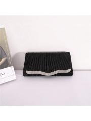 Banquet Bag Solid Color Alloy Diamond Satin Pleated Wedding Party Large Capacity Clutch Evening Bag