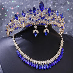 New Bridal Wedding Headwear Elegant Rhinestone Crown Necklace Earrings Three-Piece Set