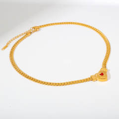 Hot sale chunky chain color diamond heart stainless steel necklace