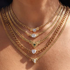 Hot sale chunky chain color diamond heart stainless steel necklace