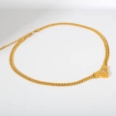 Hot sale chunky chain color diamond heart stainless steel necklace