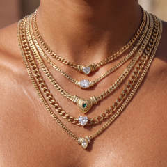 Hot sale chunky chain color diamond heart stainless steel necklace