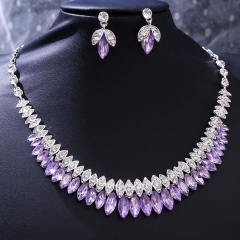 New Bridal Wedding Headwear Elegant Rhinestone Crown Necklace Earrings Three-Piece Set