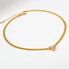 Hot sale chunky chain color diamond heart stainless steel necklace