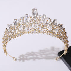 New Bridal Wedding Headwear Elegant Rhinestone Crown Necklace Earrings Three-Piece Set
