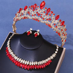 New Bridal Wedding Headwear Elegant Rhinestone Crown Necklace Earrings Three-Piece Set