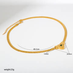 Hot sale chunky chain color diamond heart stainless steel necklace
